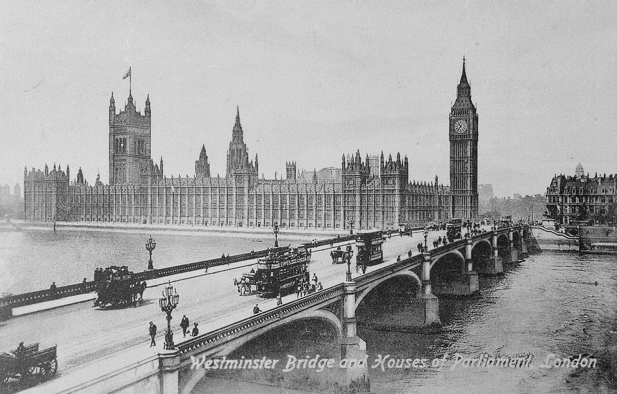 Westminster Bridge og Houses of Parliament, ca. 1902 av English Photographer