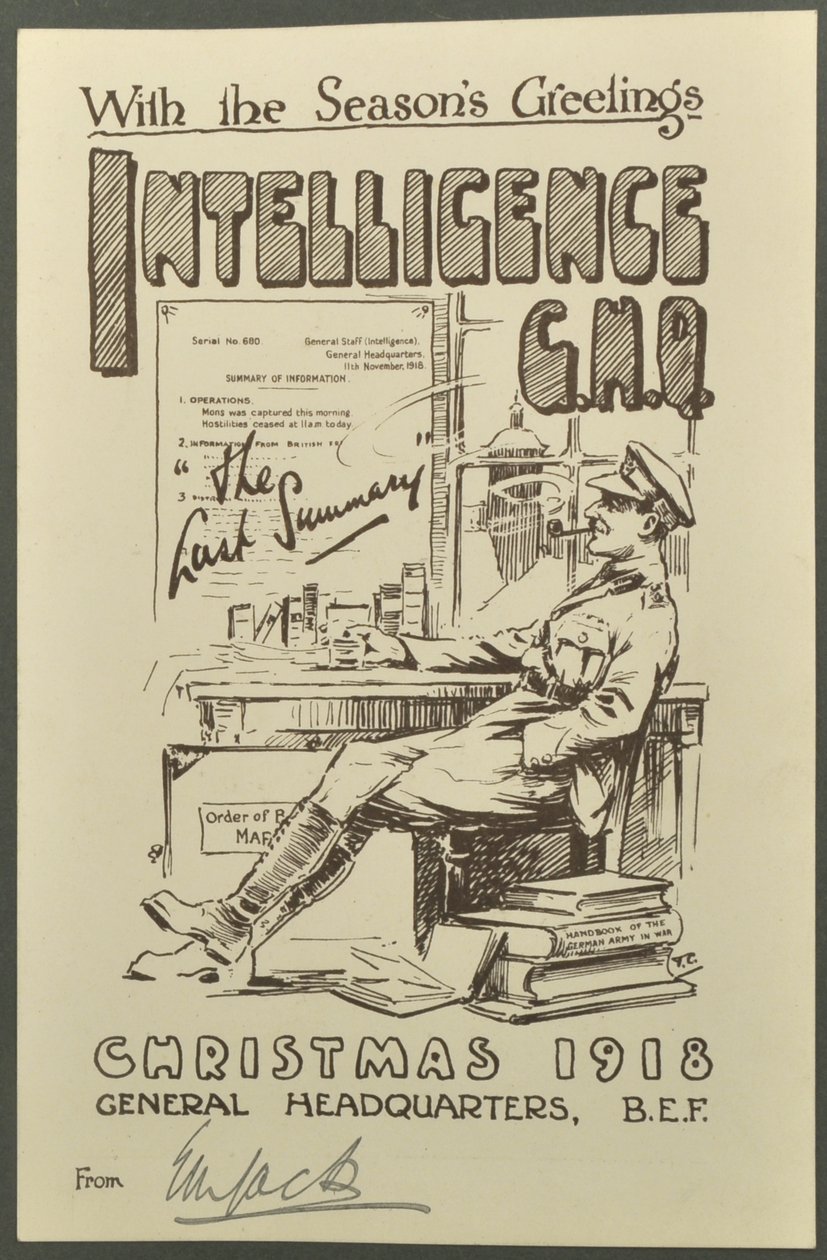 With the Seasons Greetings, Intelligence G.H.Q., Christmas 1918 from E. M. Jack, 1918 av English Photographer