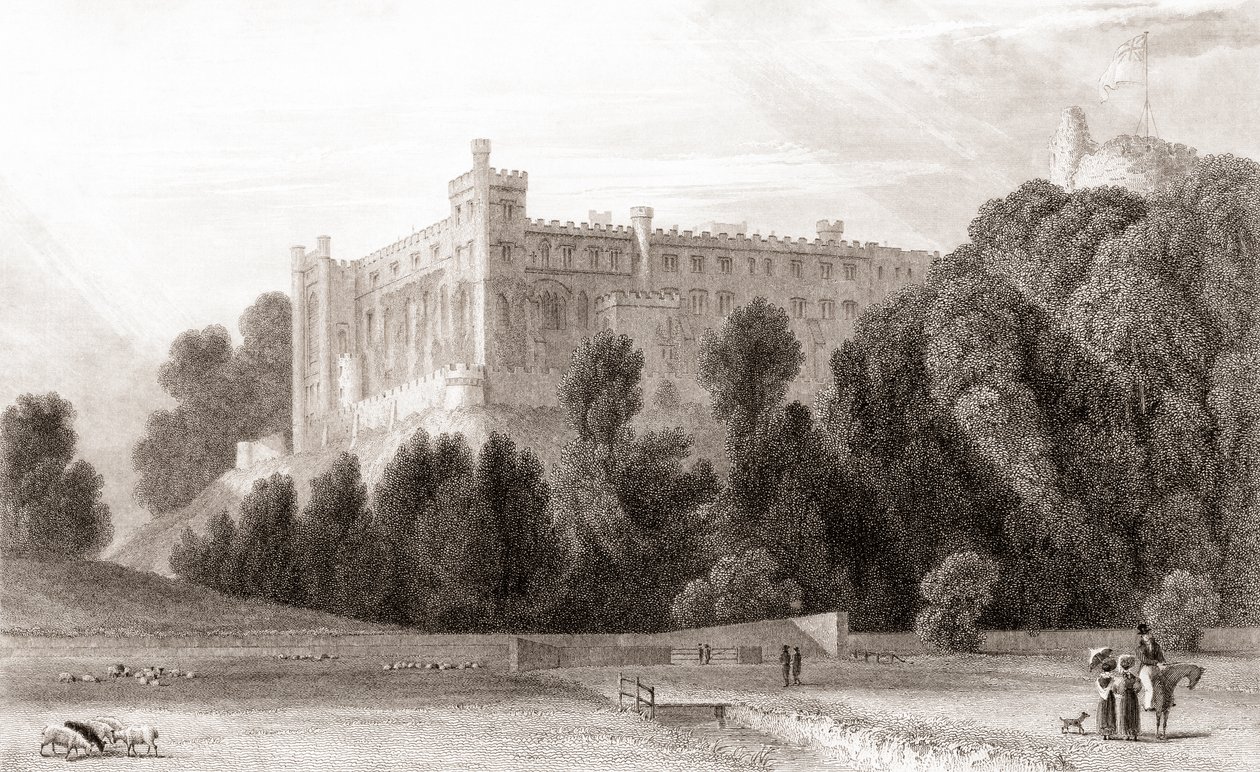 1800-tallsutsikt over Arundel Castle, Arundel, West Sussex, England. Fra Churtons Portrait and Lanscape Gallery, utgitt 1836. av English School