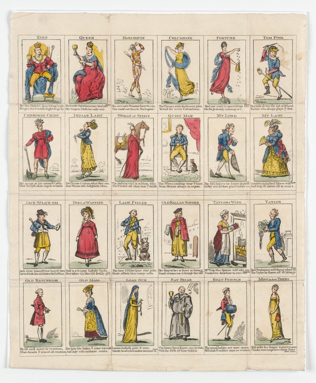 24 Twelfth Night Characters, 1818 (håndfarget gravering) av English School