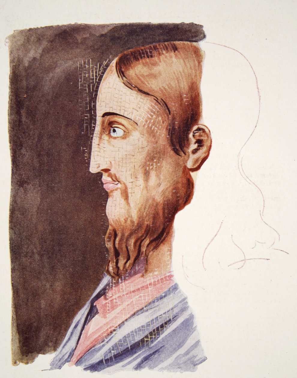 2. århundre portrett av Kristus fra de romerske katakombene, tegning attri. til T. Heaphy, gjengitt i The Outline of History: being a plain history of life and mankind av H.G. Wells, London (color lith av English School