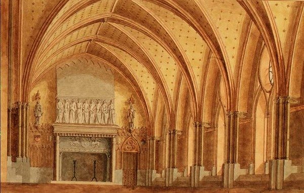 A Baronial Hall, ca. 1840 (akvarell) av English School