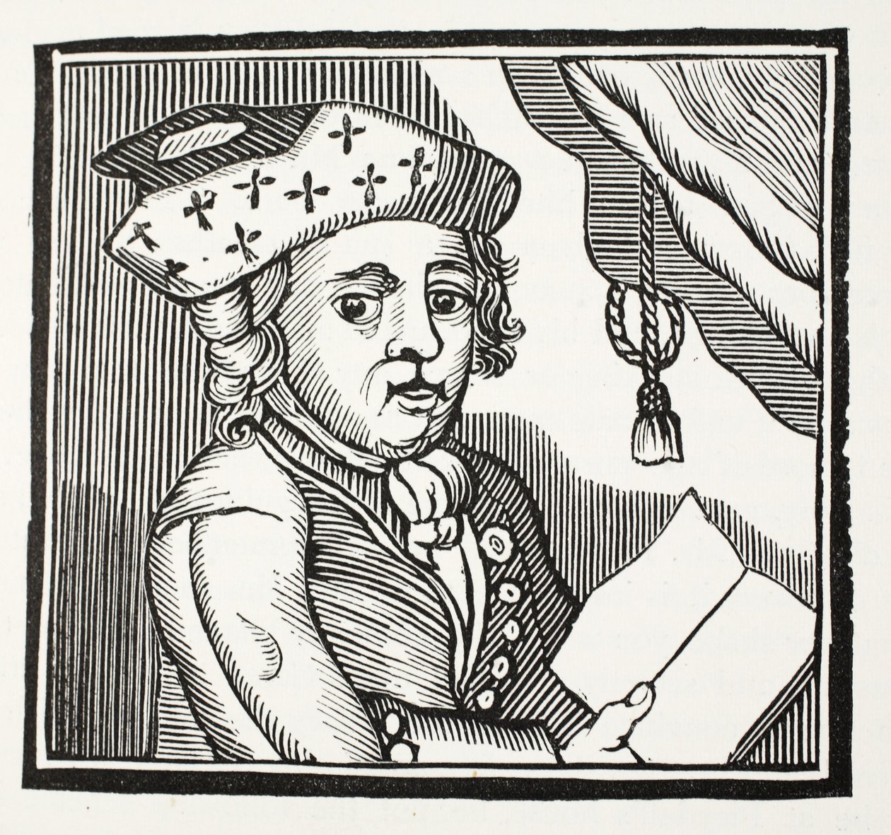 A Brief Relation of the Adventures of M. Bamfyeld Moore Carew, illustrasjon fra Chap-books of the Eighteenth Century av John Ashton, pub. 1882 av English School