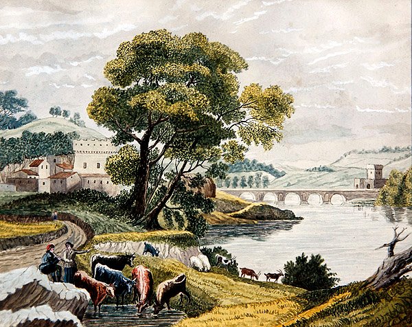 A Claudian Landscape, ca. 1825 (akvarell på papir) av English School
