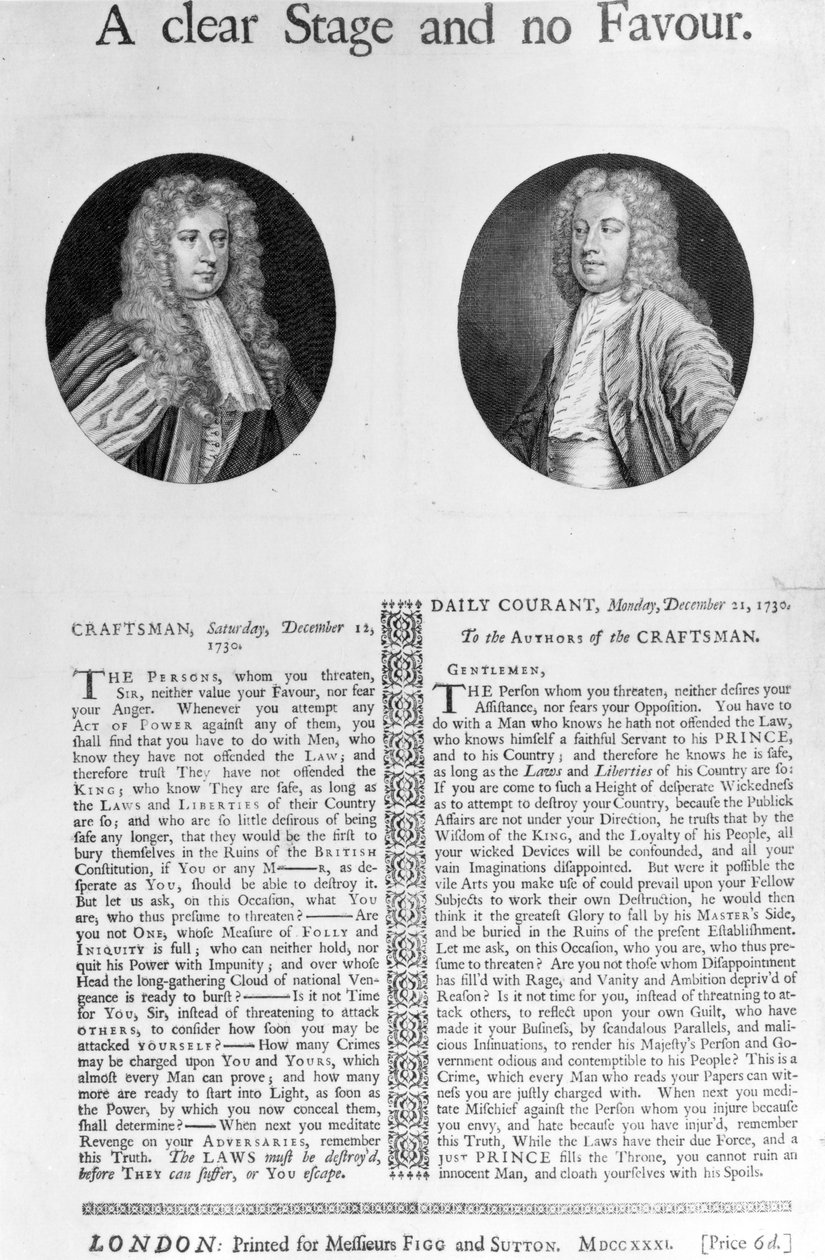 A Clear Stage and No Favour, 1730 (gravering) av English School