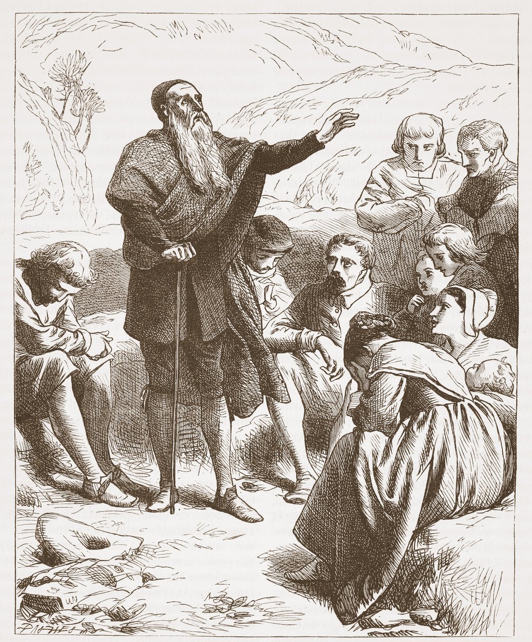 A Conventicle: Worship on the Hill-side, illustrasjon fra The History of Protestantism av James Aitken Wylie (1808-1890), pub. 1878 av English School
