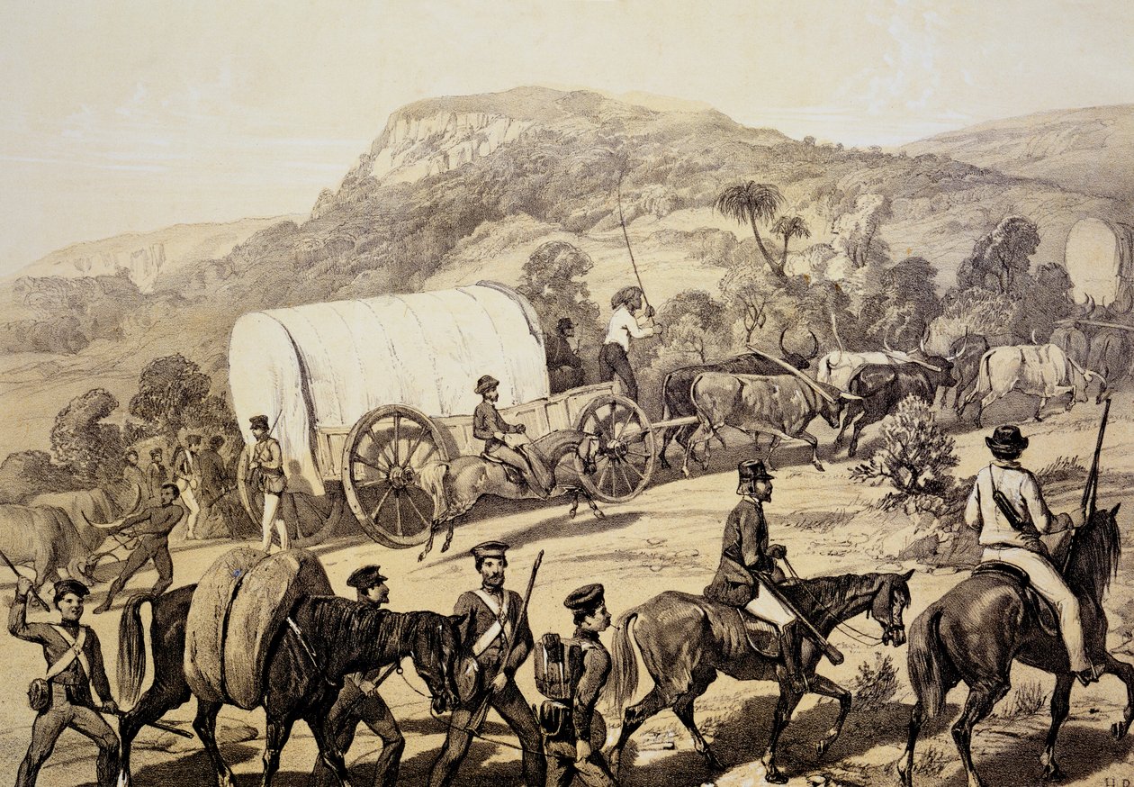 En konvoi av vogner, fra scener i Kafirland og hendelser i Kafir-krigen 1851-53 av English School