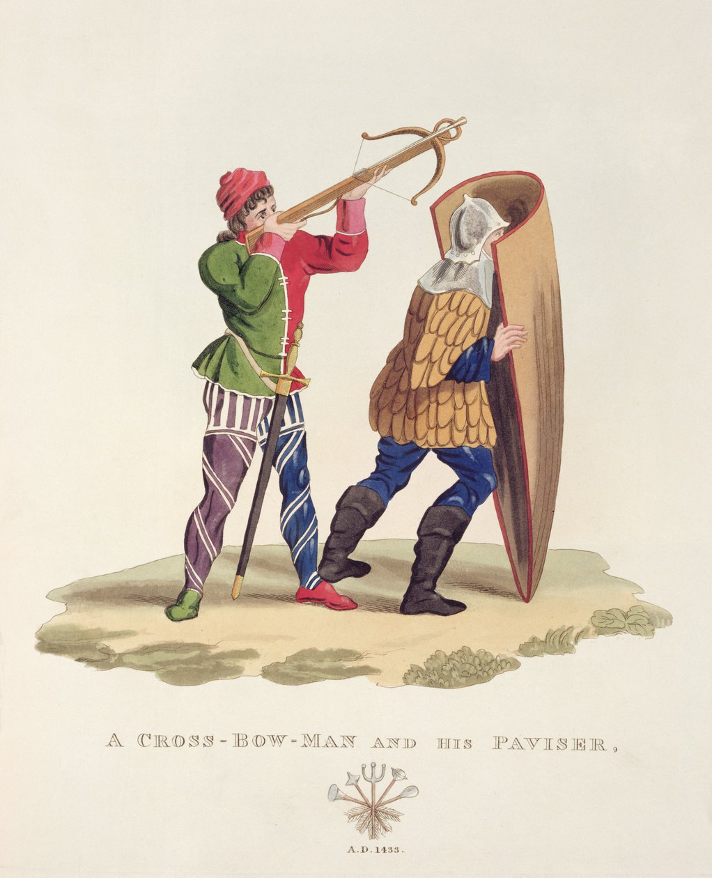 A Cross-bowman and his Paviser, 1433, fra Ancient Armor av Samuel Rush Meyrick, 1824 av English School