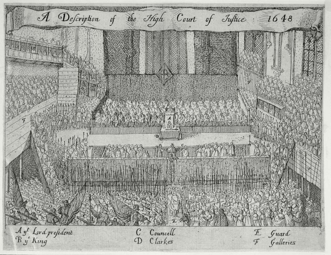 En beskrivelse av High Court of Justice (The Trial of Charles I), 1600-tallet av English School