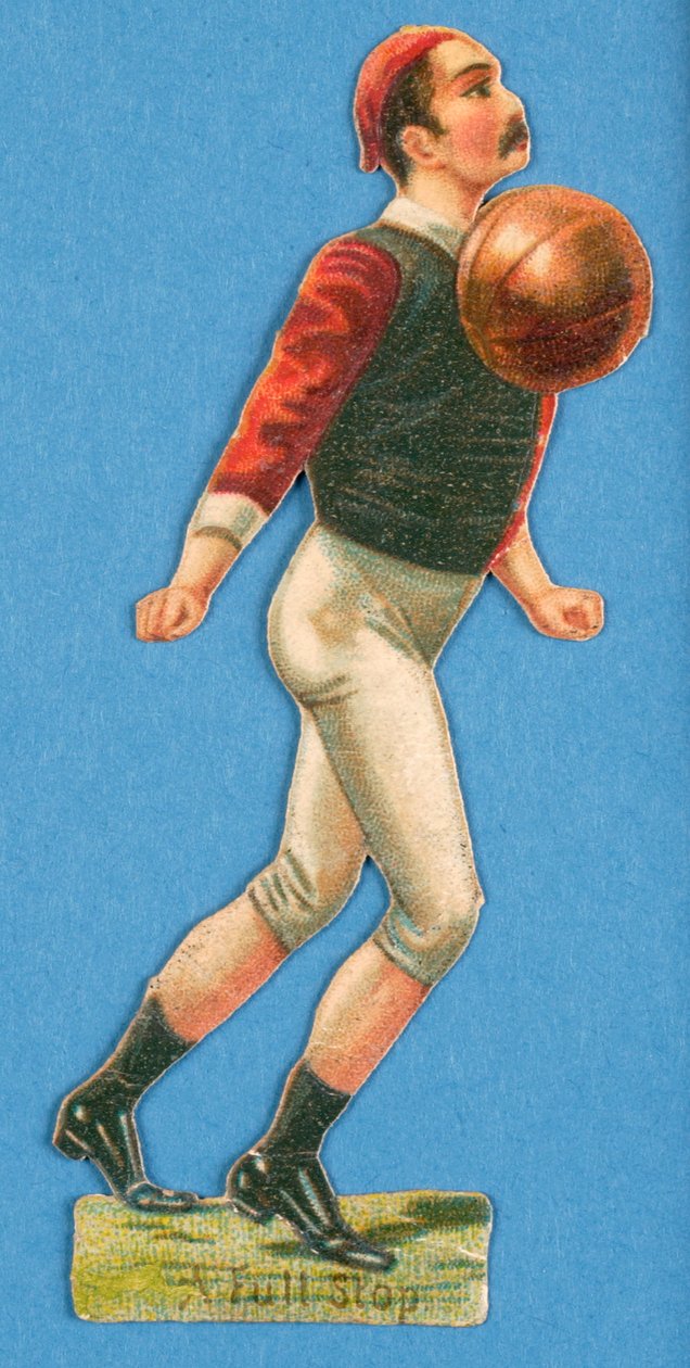 Et punktum, utklipp av en fotballspiller, 1880-90-tallet av English School