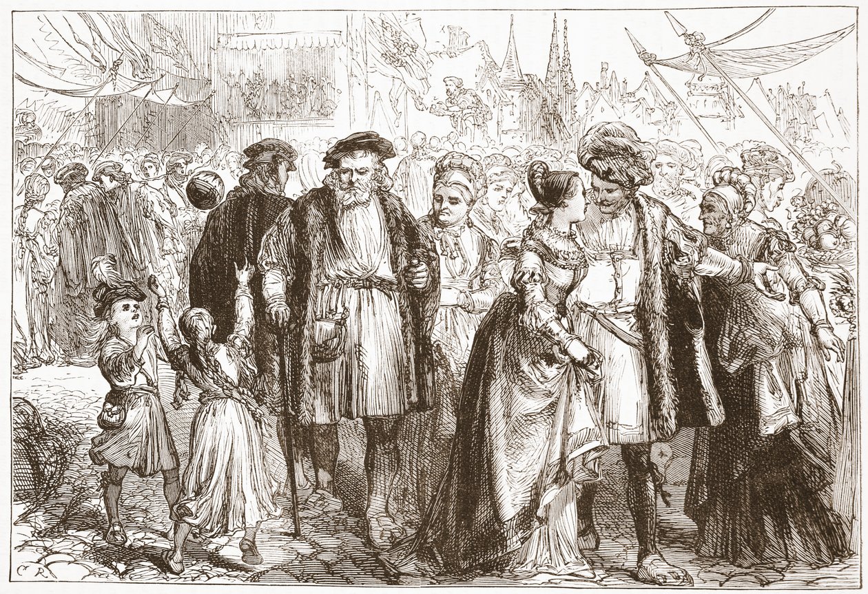 A Gala-Day in Nuremberg: Time, Sixteenth Century, illustrasjon fra The History of Protestantism av James Aitken Wylie (1808-1890), pub. 1878 av English School