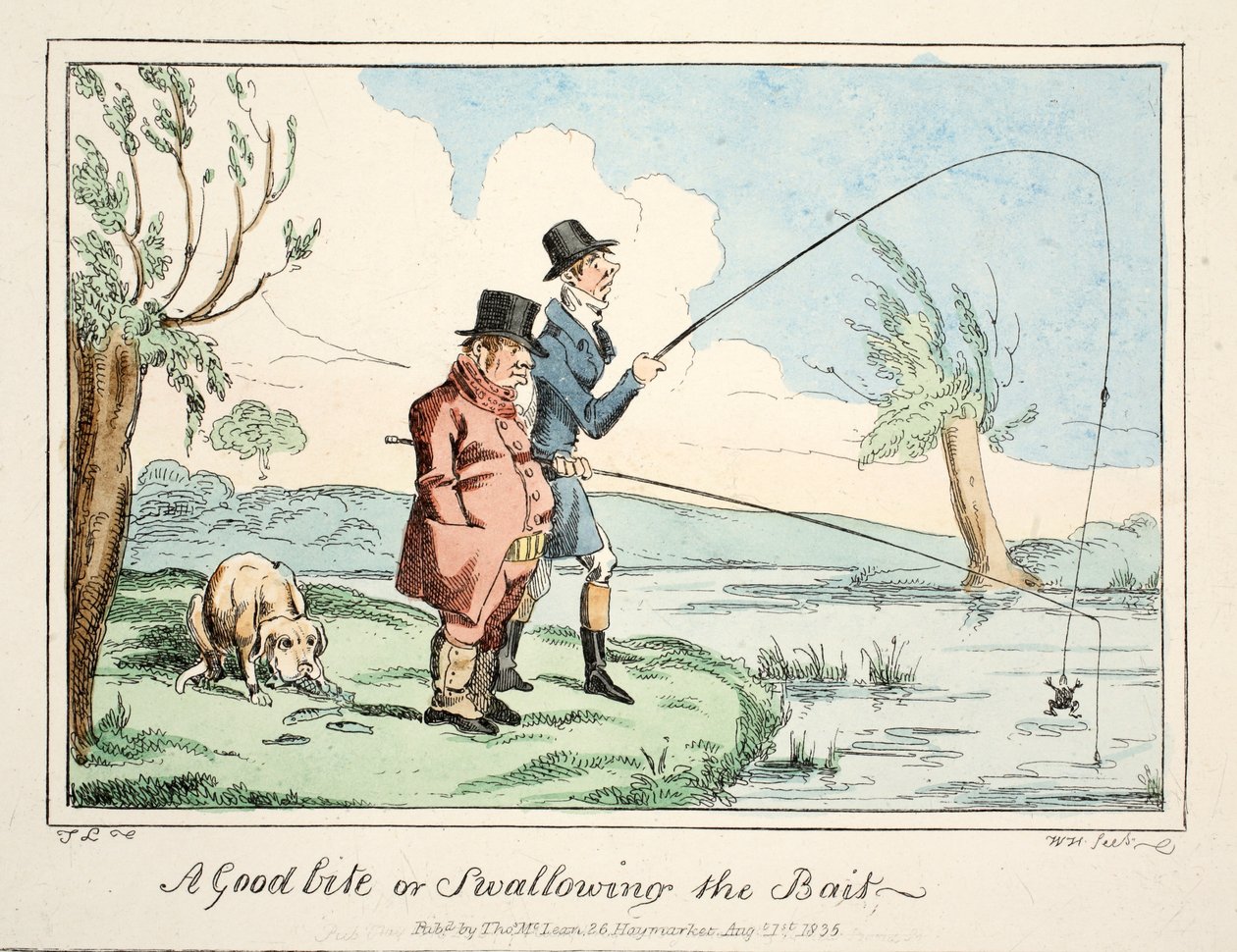 En god matbit eller svelging av agn, pub. 1835 (håndfarget gravering) av English School