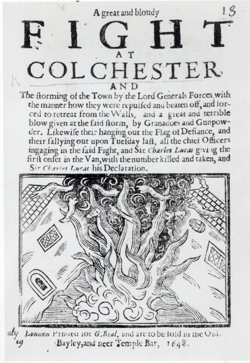 En stor og blodig kamp ved Colchester, trykt i 1648 av English School