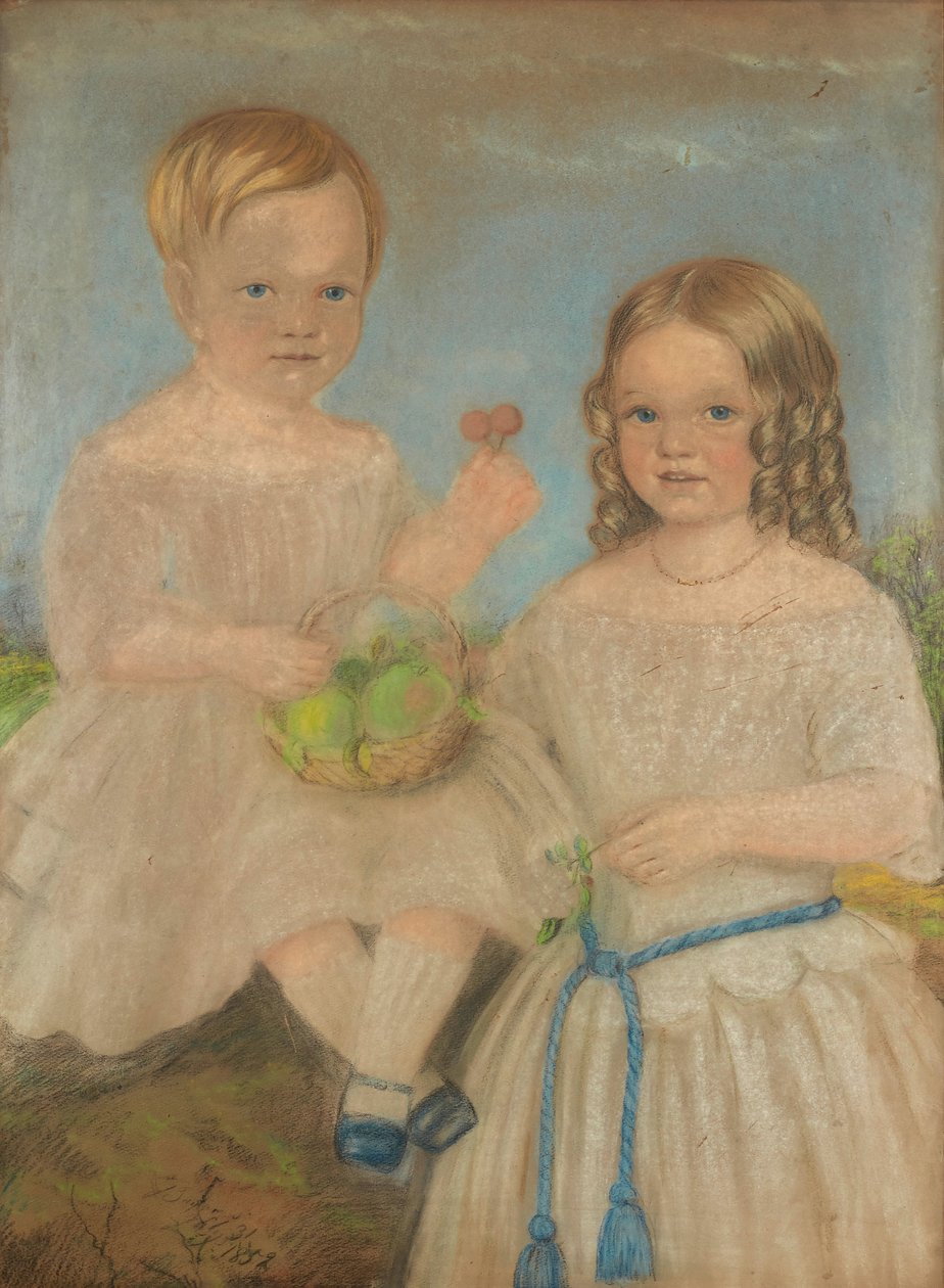 Et gruppeportrett av bror og søster (pastell) av English School
