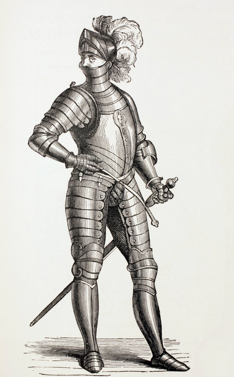 A Knight in Complete Armor i det 15. århundre, ca. 1880 av English School