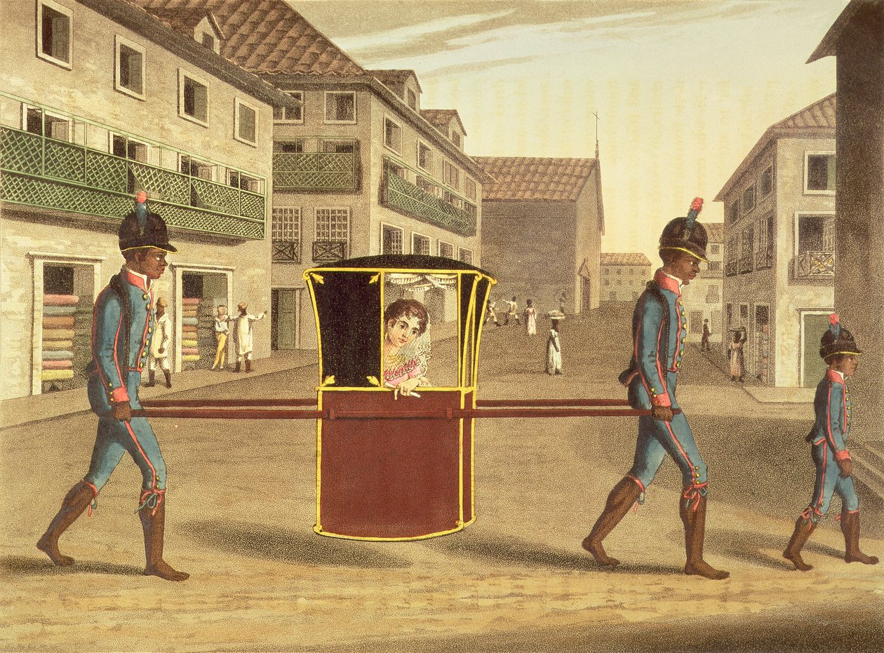 En dame på besøk, detalj fra plate 6 fra «Reiser i Brasil» av Henry Koster av English School