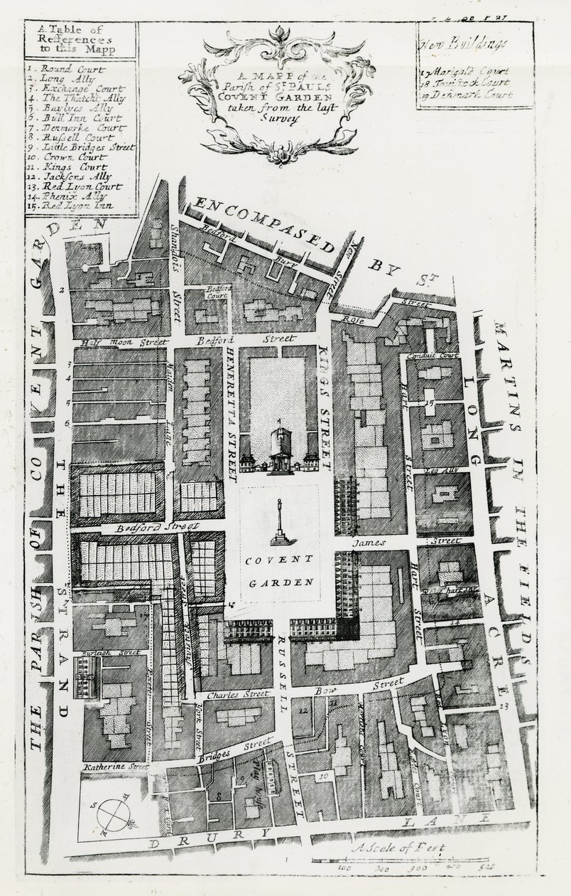 A Mapp of the Parish of St Pauls Covent Garden taken from the last Survey av English School