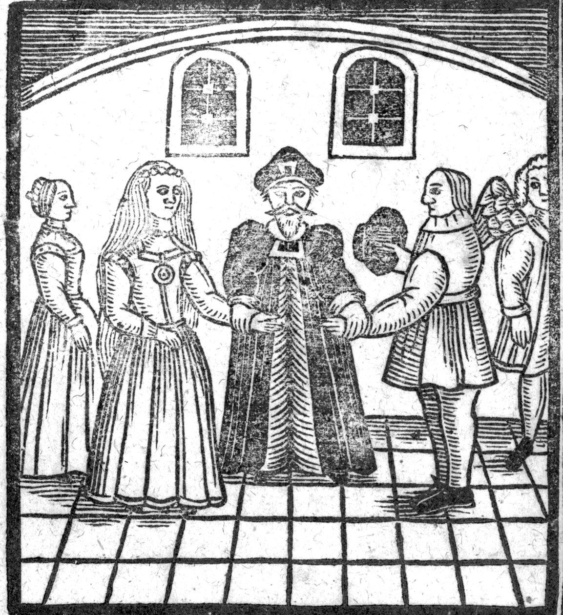 En ekteskapsseremoni, en illustrasjon fra A Book of Roxburghe Ballads av English School