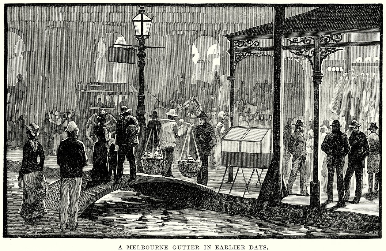 En rennestein fra Melbourne i tidligere dager (gravering) av English School