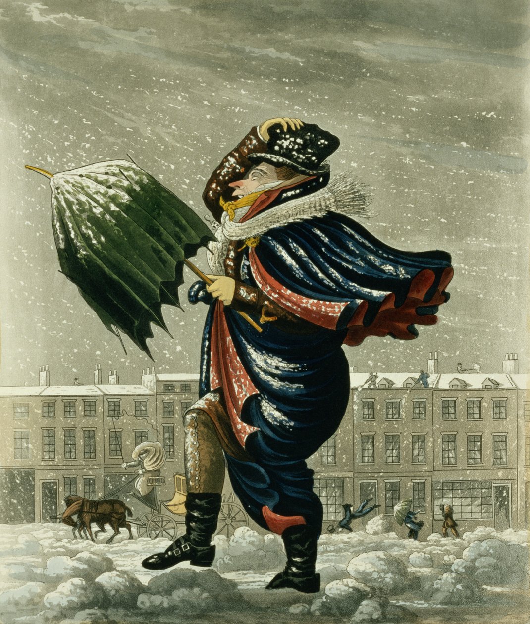 En god jul og et godt nytt år i London, gravert av G. Hunt, 1827 av English School