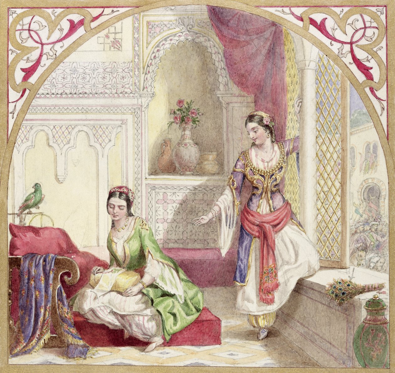 Et maurisk interiør med to kvinner, ca. 1840 (wc på papir) av English School