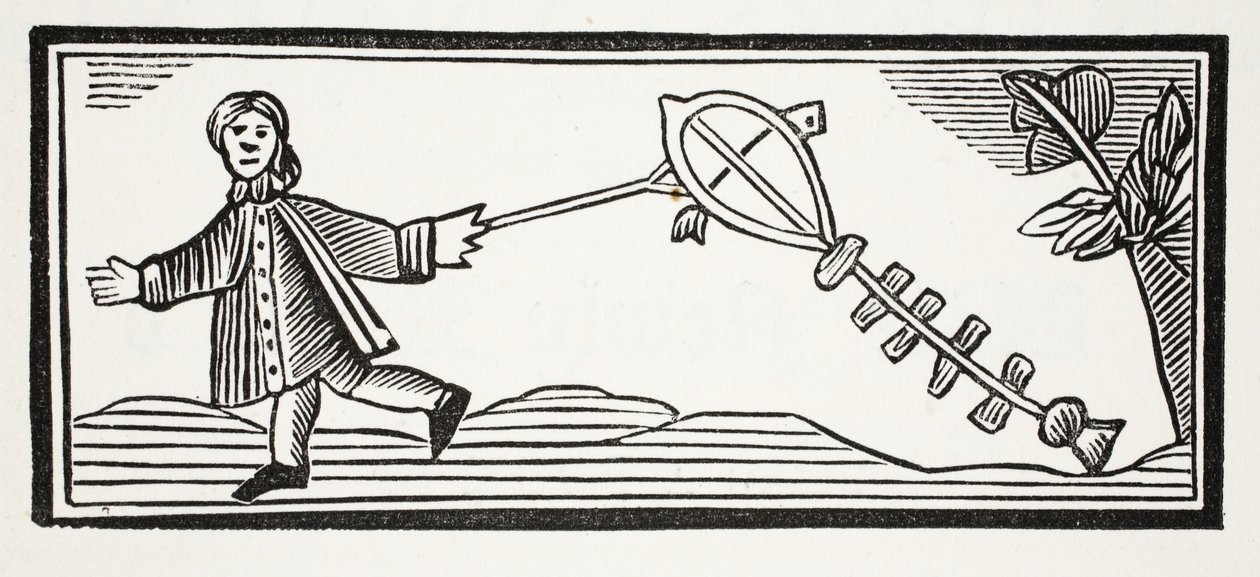 A Paper Kite som monterer den høye luften, illustrasjon fra Chap-books of the Eighteenth Century av John Ashton, pub. 1882 av English School