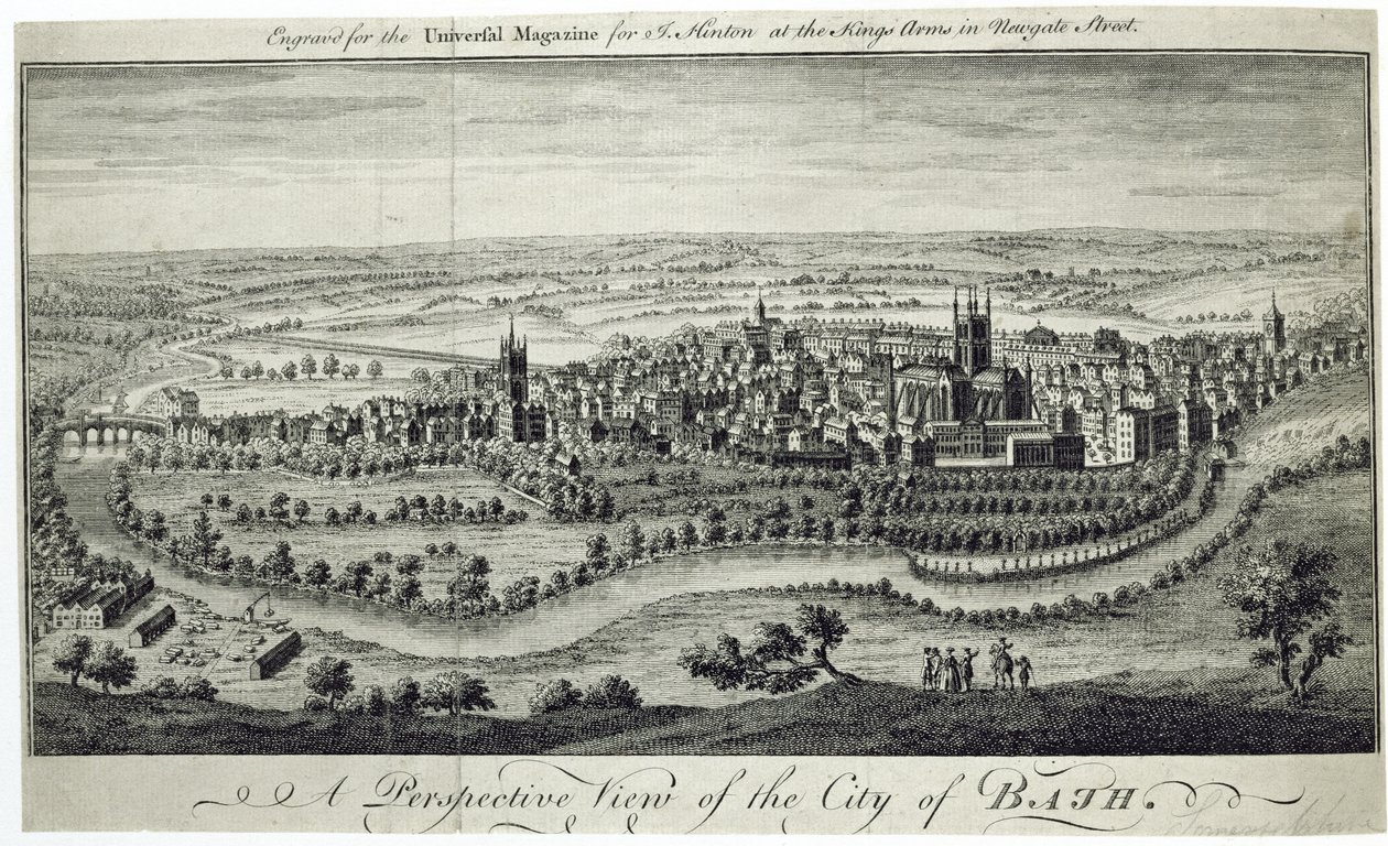 A Perspective View of the City of Bath, gravert for Universal Magazine, ca. 1750 av English School