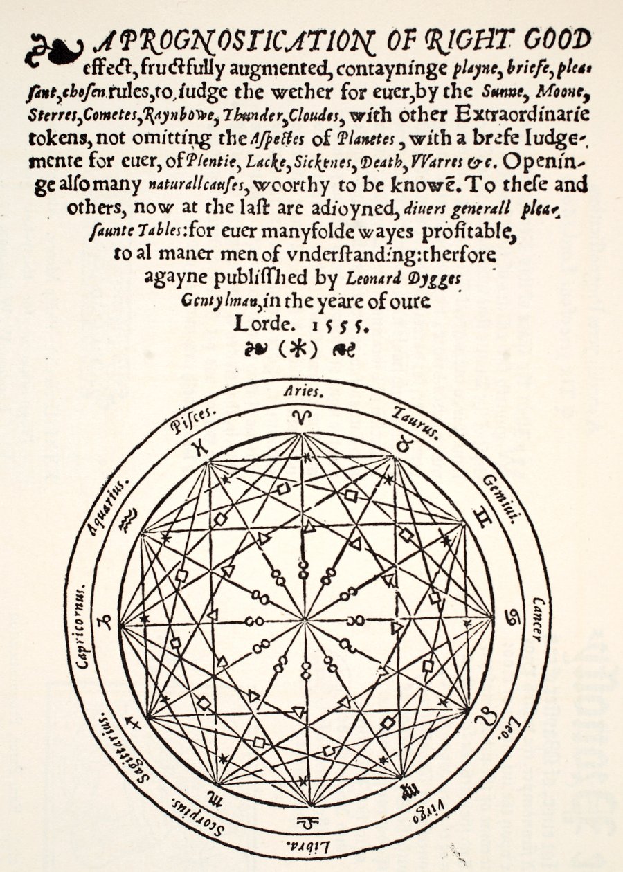 A Prognostication of Right Good, av Leonard Dygges, trykt av Thomas Gemini, Blacke Friars, London, 1555 av English School