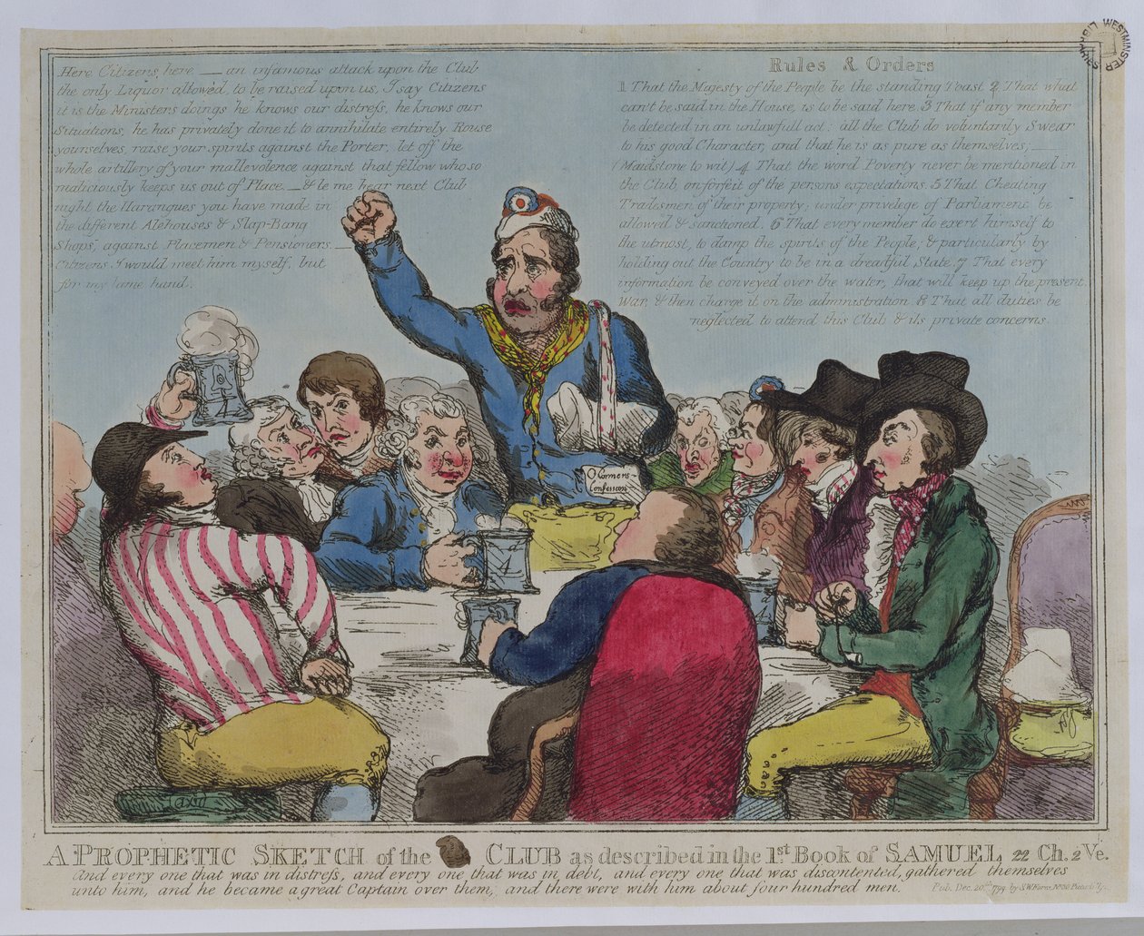 En profetisk skisse av klubben som beskrevet i den første Samuelsboken, 22 Ch, 2 Ve, pub. av SW Fores, 1799 (farget etsning) av English School