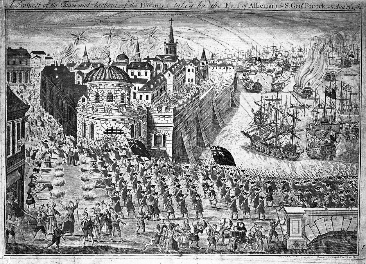 Et prospekt av byen Havannah, tatt av jarlen av Albemarle og Sir George Pocock 13. august 1762 av English School