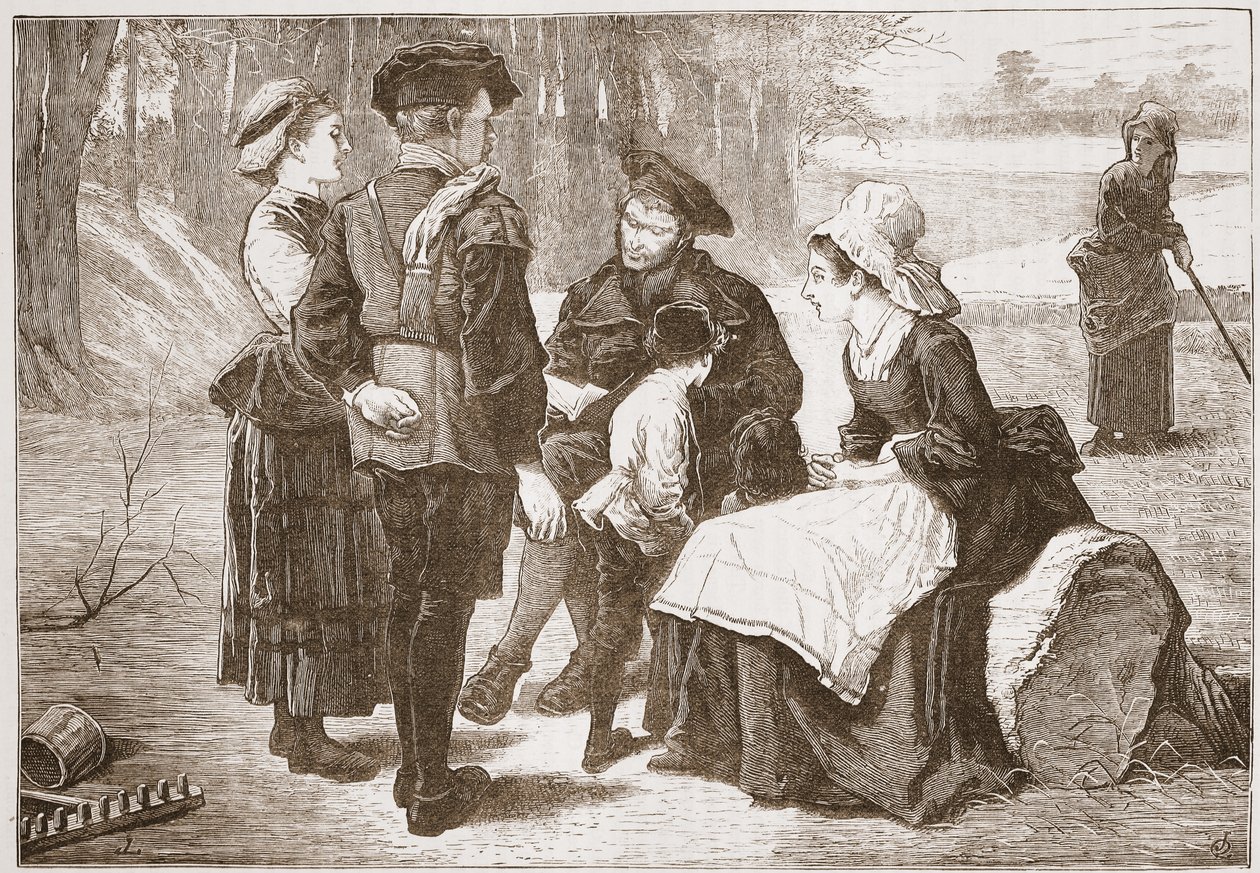 En protestantisk arbeider fra Meaux som leser Skriften for vennene sine, illustrasjon fra The History of Protestantism av James Aitken Wylie (1808-1890), pub. 1878 av English School