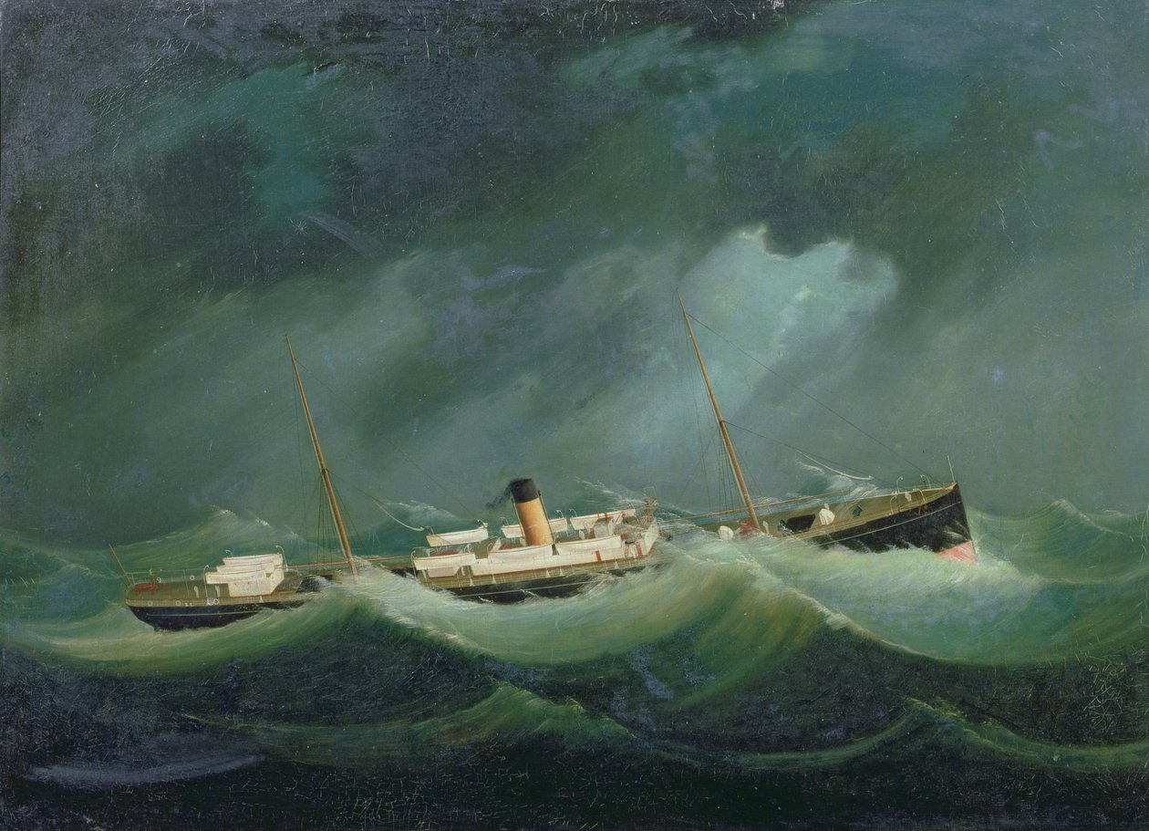 Et Saville Line-fartøy i røft vær, ca. 1870 (olje) av English School