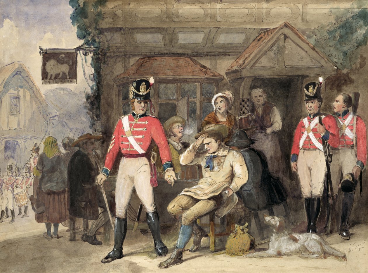 A Shilling for the King, 1812 (wc på papir) av English School