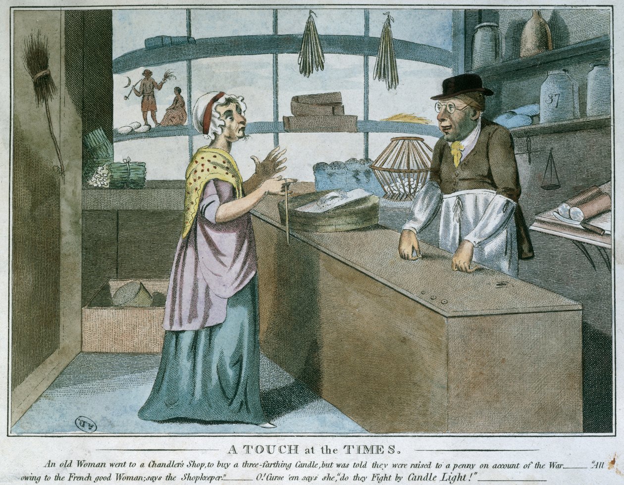 A Touch at the Times, karikatur av den franske blokaden, mars 1805 av English School