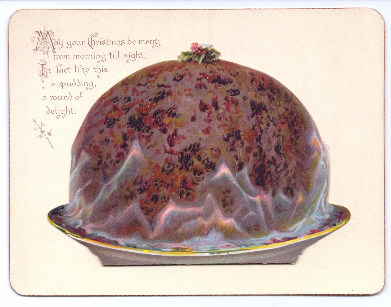 Et viktoriansk nyttårskort av en ung kvinne i enkens ugress, ca. 1880 (farge litho) av English School