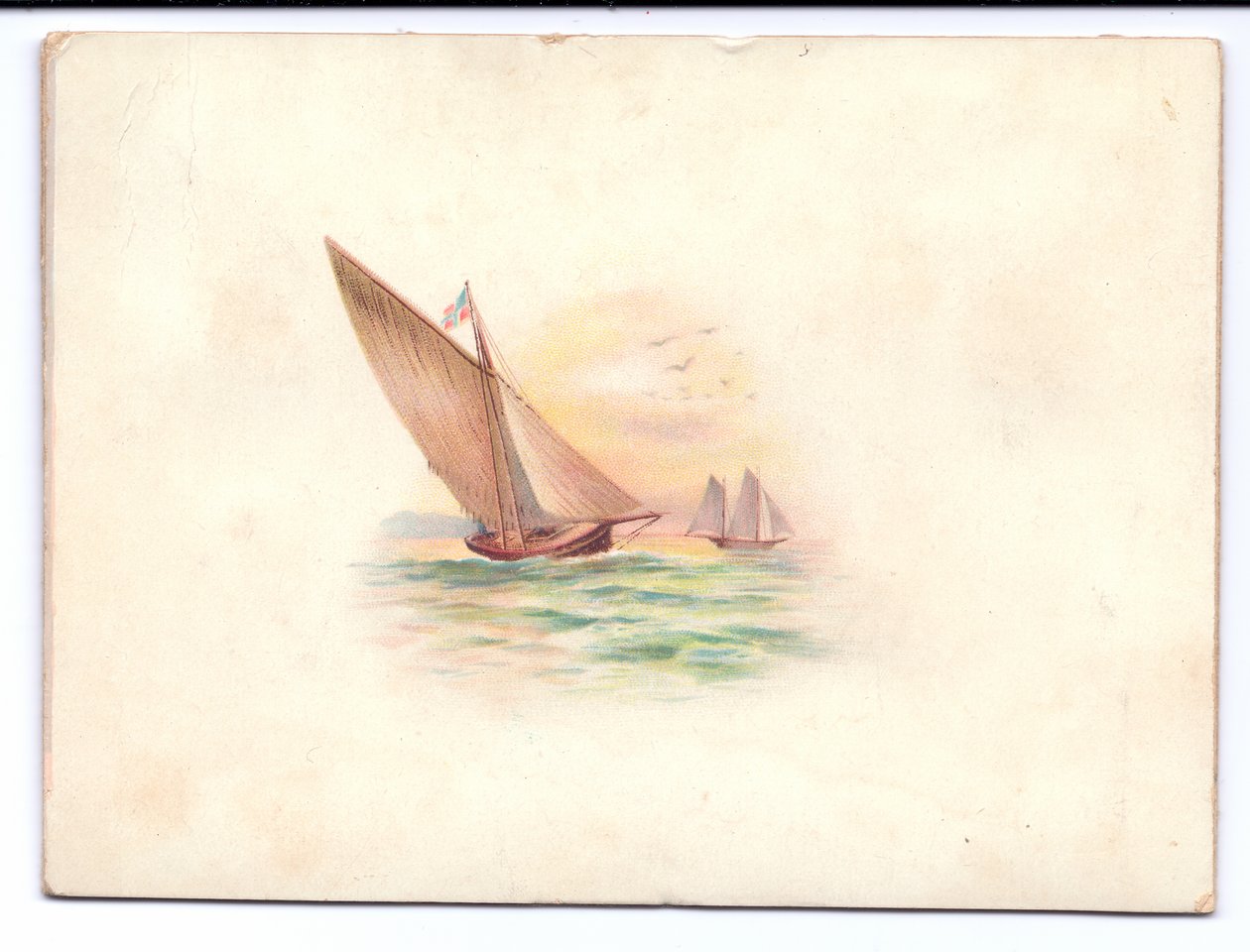 Et viktoriansk nyttårskort med yachter som seiler i måneskinnet, ca. 1895 av English School