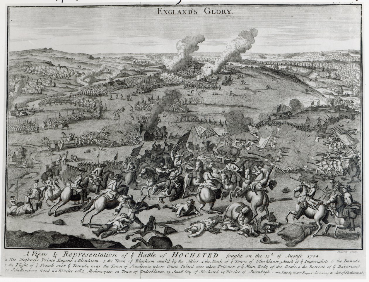 En visning og representasjon av slaget ved Hochsted, 13. august 1704 av English School