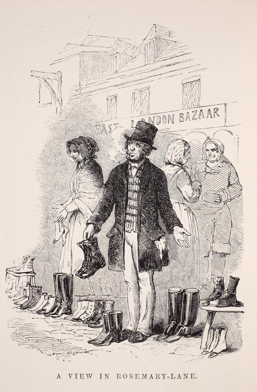 A View in Rosemary-Lane, illustrasjon fra London Labor og London Poor av Henry Mayhew, pub. 1862 av English School