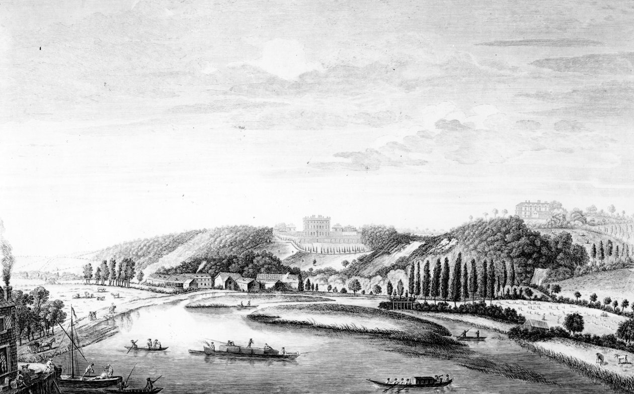 En utsikt over Cliveden House tatt fra Maidenhead Bridge, ca. 1780 av English School