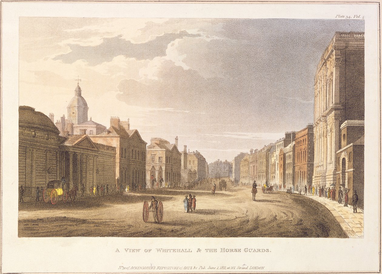 A View of Whitehall and The Horse Guards, fra Ackermanns Repository of Arts, 1. juni 1811 av English School
