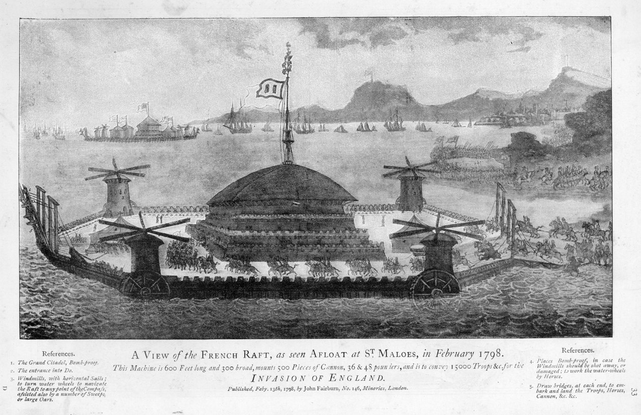 En utsikt over den franske flåten ved St. Malo, februar 1798 (akvatint) av English School