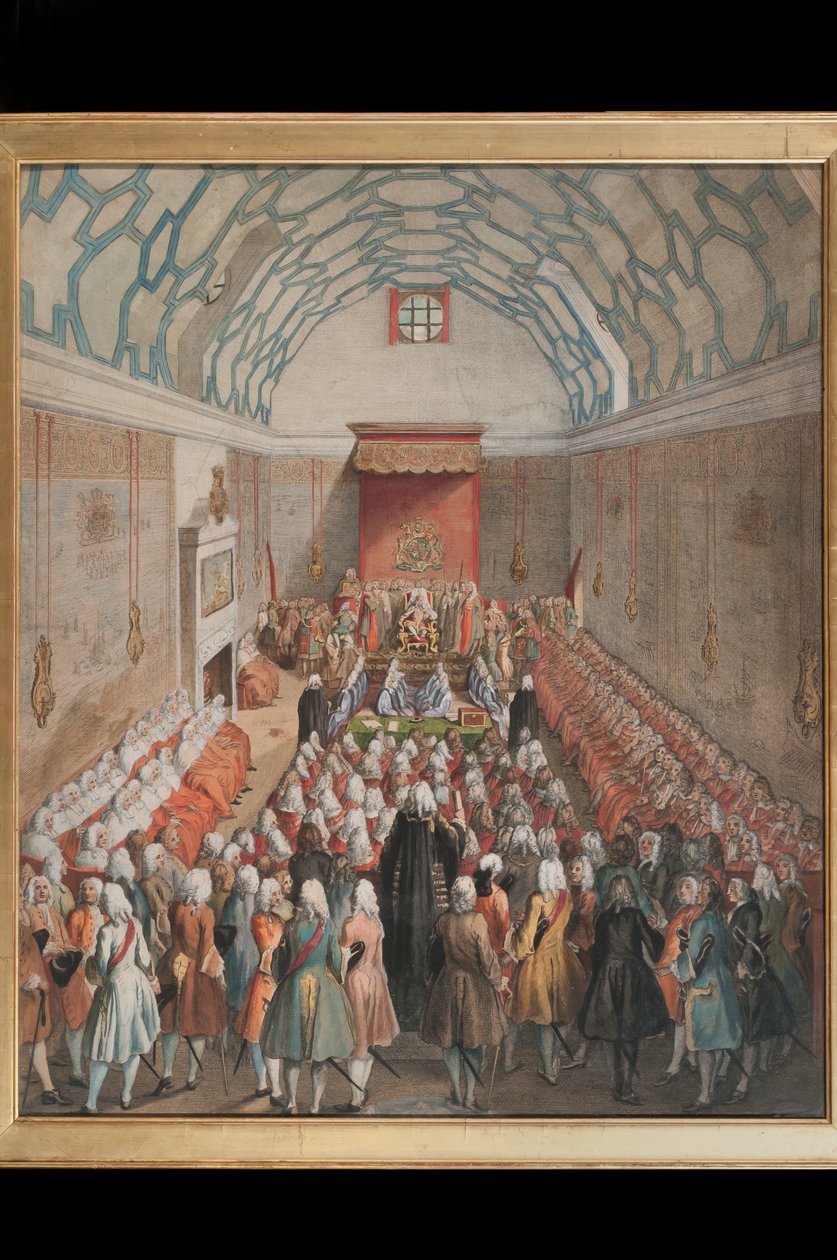A View of the House of Lords, gravert av Benjamin Cole (fl.1748-75) ca. 1755 (håndfarget gravering) av English School