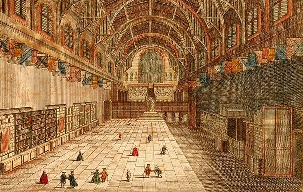 En utsikt over innsiden av Westminster Hall (gravering) av English School