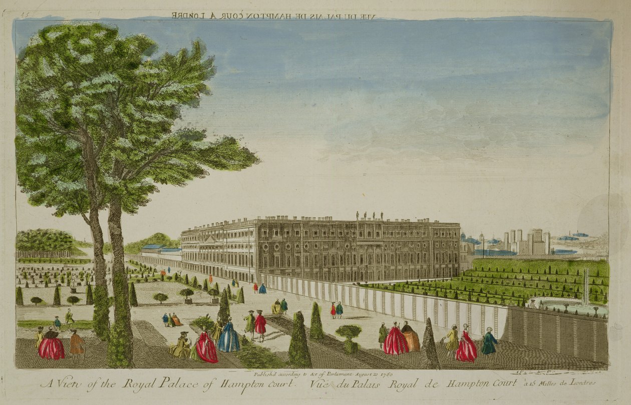 A View of the Royal Palace of Hampton Court, publisert 1760 av English School