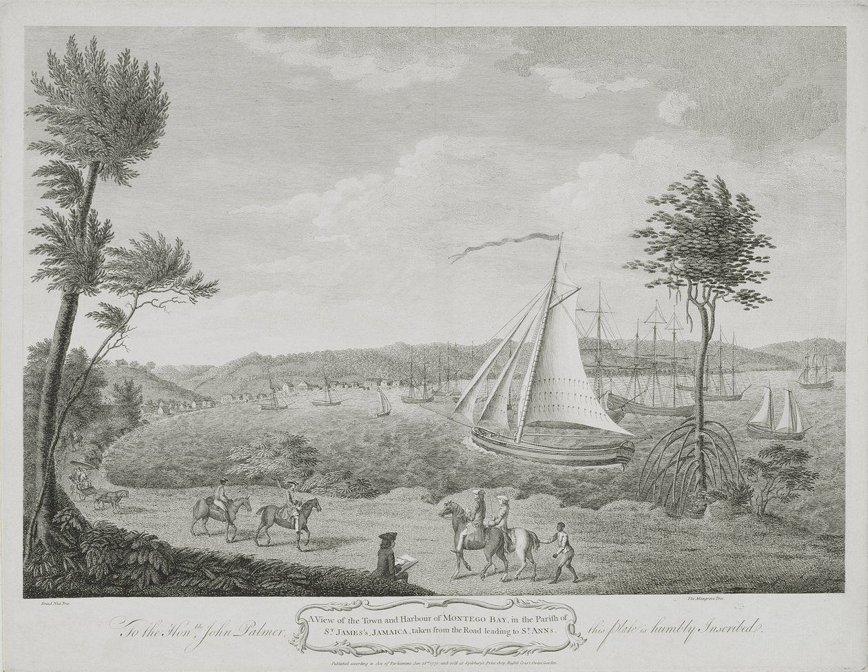 En utsikt over byen og havnen i Montego Bay, i Parish of St. James, Jamaica, tatt fra veien som fører til St. Ann