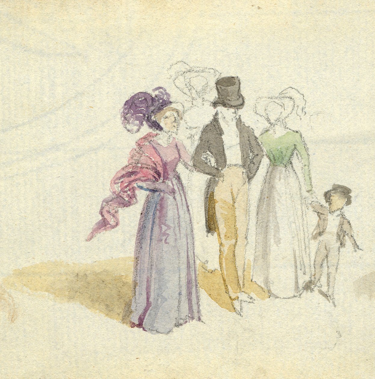 En familievandring, ca. 1825 (wc på papir) av English School
