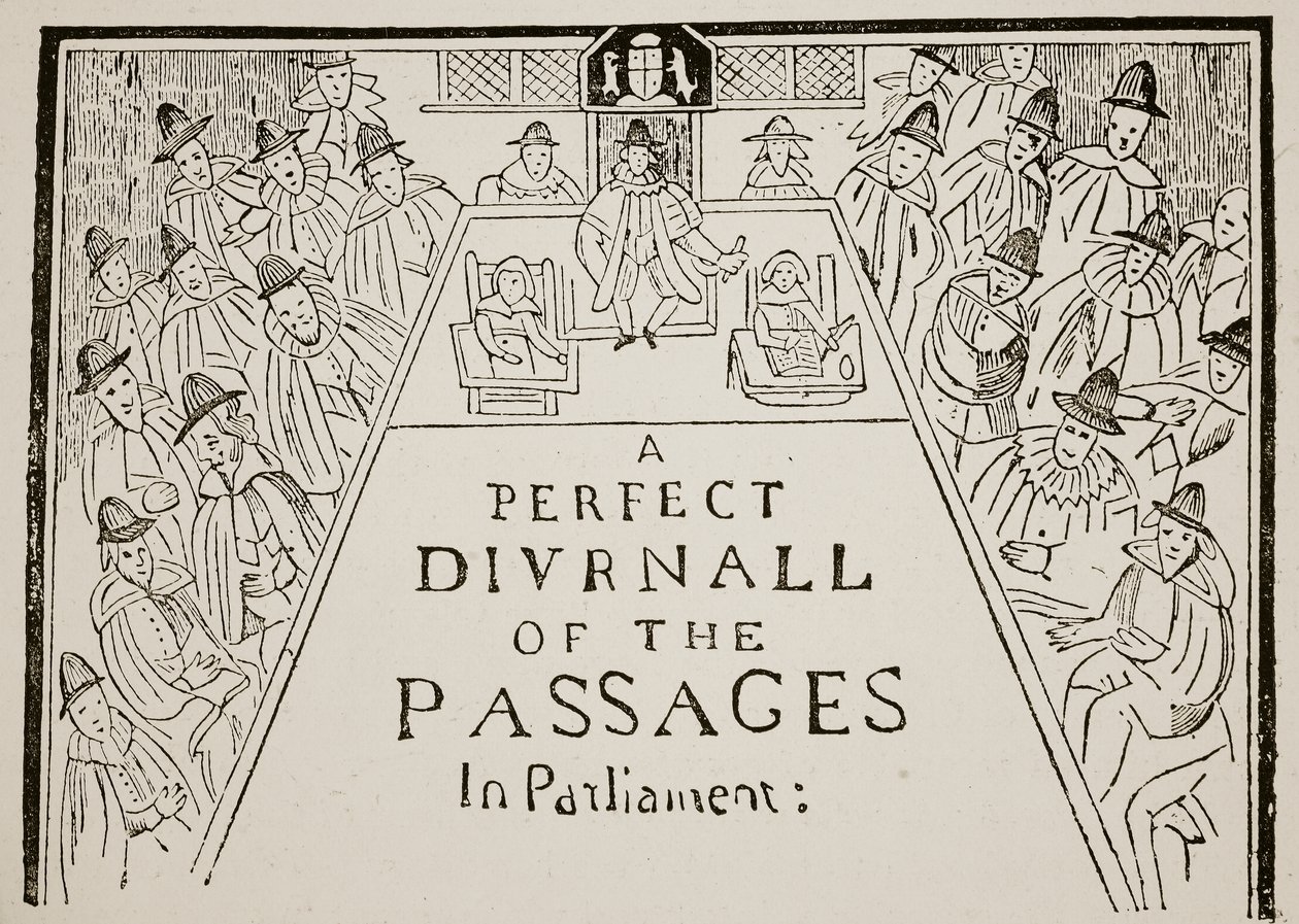 En avisoverskrift, syttende århundre, illustrasjon fra Hutchinsons Story of the British Nation, ca. 1923 av English School