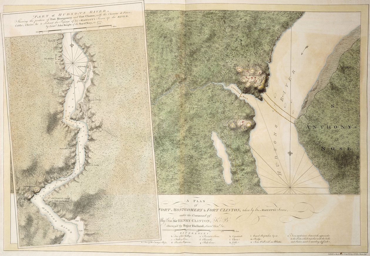 En plan for Fort Montgomery og Fort Clinton, 1774-1779 av English School