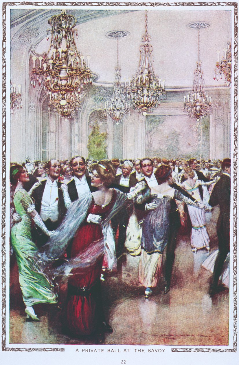 Et privat ball på Savoy Hotel, London, tidlig på det tjuende århundre av English School