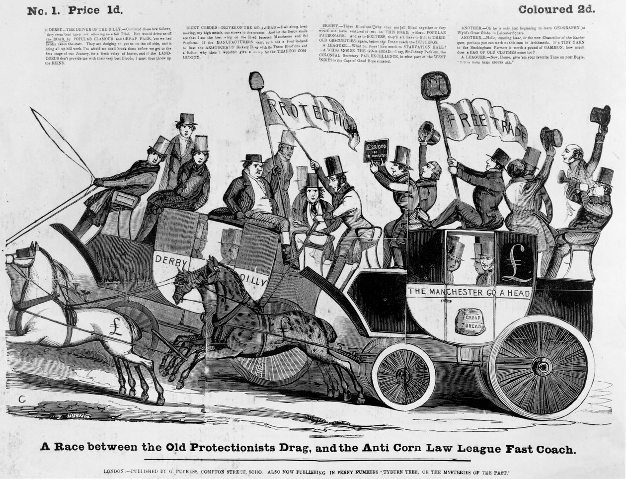 Et kappløp mellom Old Protectionist Drag og Anti Corn Law League Fast Coach av English School